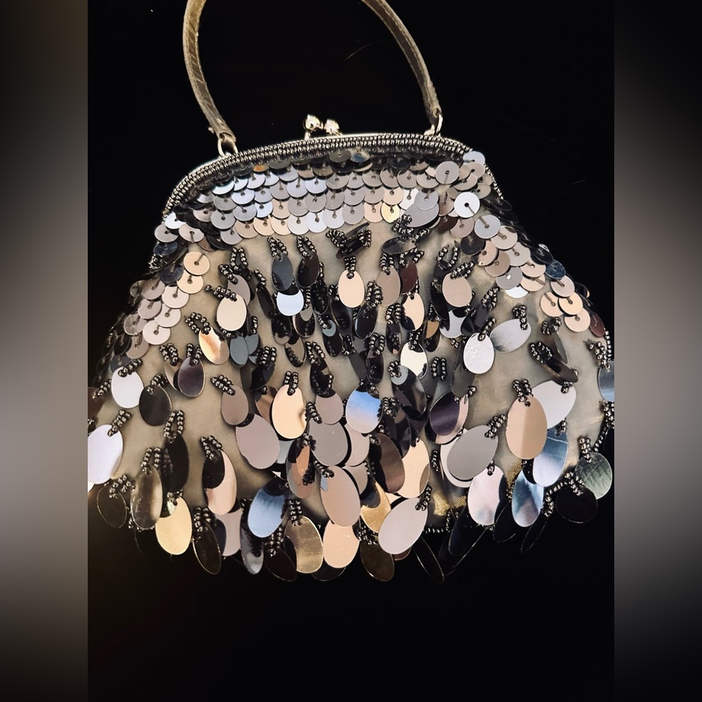 NWOT Formal Wedding Guest Evening bag EUC Silver Sequin Palettes